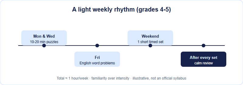 A light weekly prep rhythm for an elementary Math League student